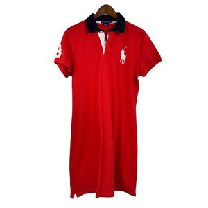 Ralph Lauren Red Navy Rugby Polo Dress WHITE BIG PONY #3 Woman’s 100% Cotton XL
